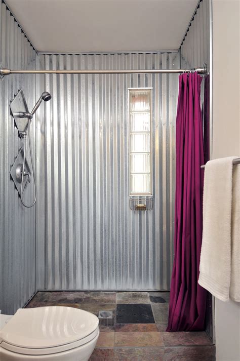 sheet metal shower|shower wall corrugated metal.